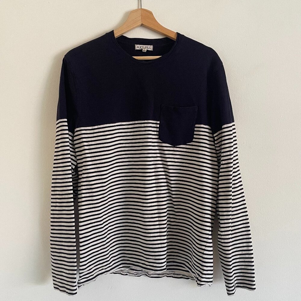 Alex Mill Men's Mixed Stripe Pocket Long Sleeve Tee - Size L